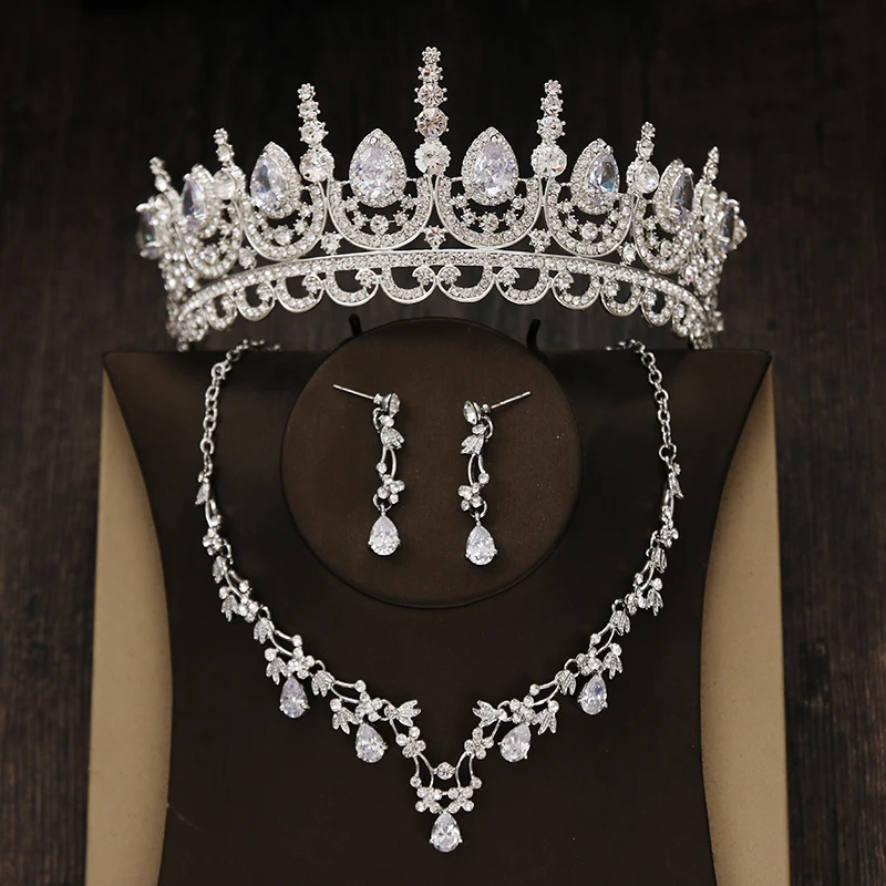 Набор из 3 предметов Diarios de noiva Flor Waterdrop Cor Prata Strass Noiva Colar Brincos Conjunto De Joias