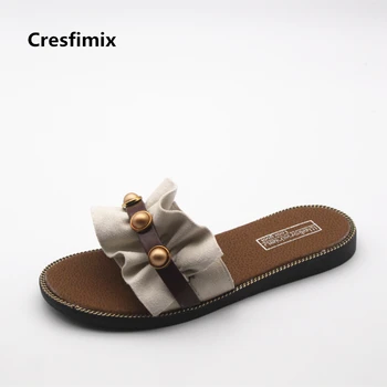 

Cresfimix women fashion spring & summer flat slip on slippers lady cute indoor & outside slides female cool comfortable slippers