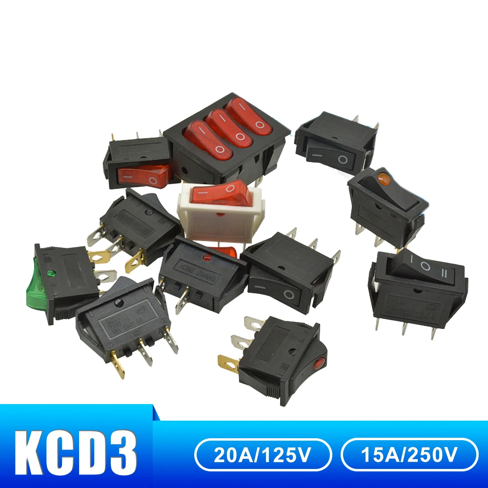 5 шт. KCD3 кулисный переключатель 15A/16A/20A 125 V/250 V ВКЛ-ВЫКЛ-на 2 позиции 3 позиции 2Pin 3Pin электротехнического оборудования Мощность переключатель