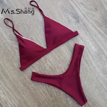 

Ms.Shang Solid Sexy Bikini Set Swimsuit Women 2018 Bikinis Women Swimwear Female Bathing Suit Thong Brazilian Bikini Push Up Red