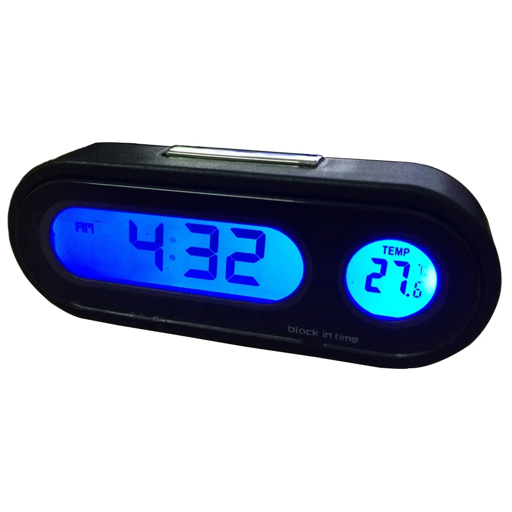 2 в 1 автомобильные цифровые часы автомобильные авто термометр гигрометр украшение орнамент с функцией подсветки - Color: Black