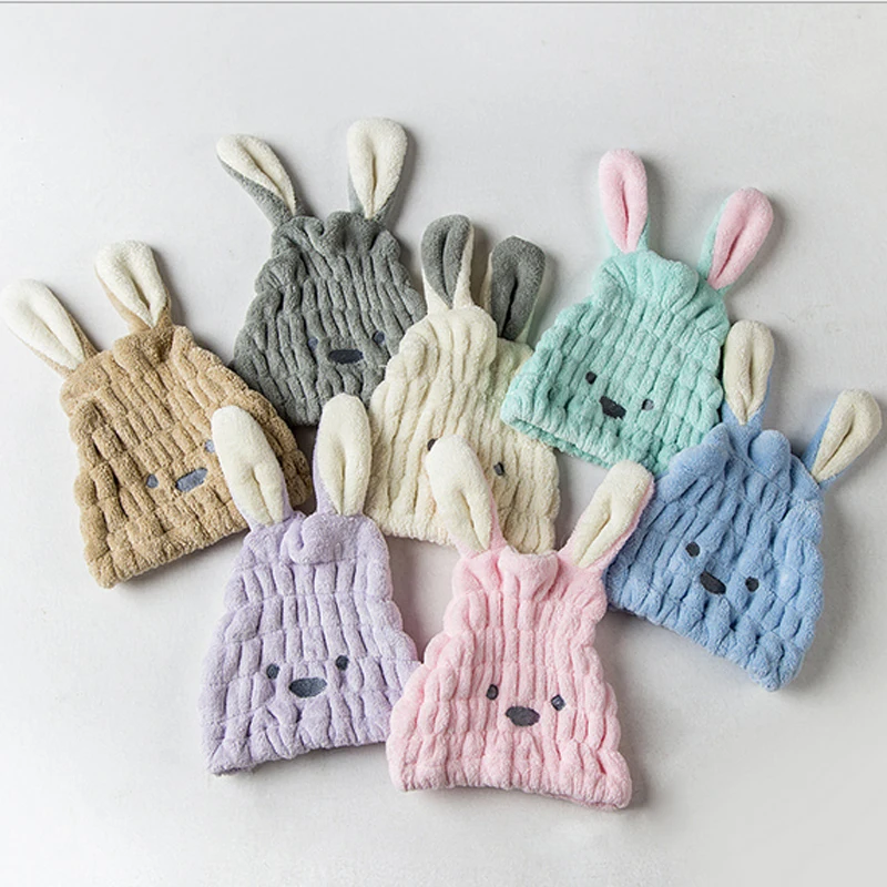 

Coral Fleece Rabbit Ear Water Absorption Hair-drying Caps Children Quickly Dry Hair Arefaction Shower Caps