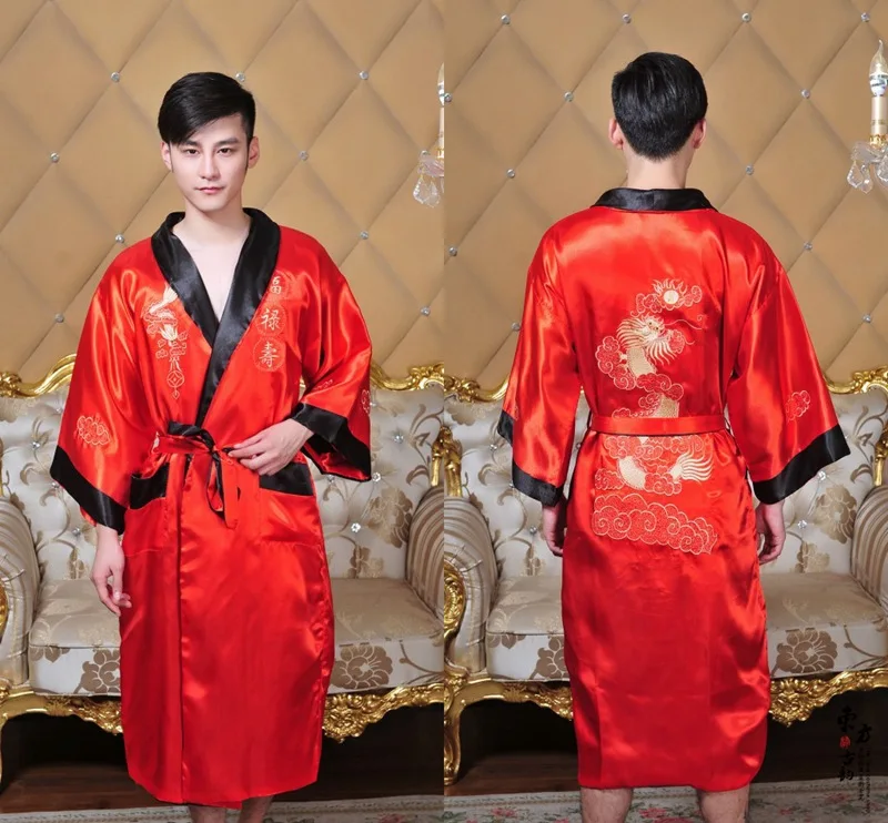 Общественная баня спа китайский халат кимоно Ночная рубашка Дракон пижамы Традиционный китайский кимоно мужские халат пижамы