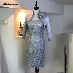 Элегантное серое платье-футляр для матери невесты с курткой vestidos de noivas