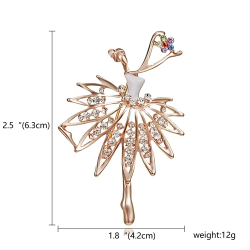 RINHOO Gymnastics Girl Flower Dancer Crystal Brooches for Women Cute Pin Bijouterie High Quality Corsage Fashion Wedding Jewelry Lovely Dancer