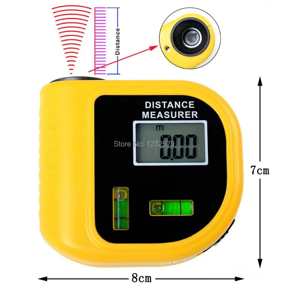 Handheld Ultrasonic Distance Meter Measurer Tool LCD Laser Pointer