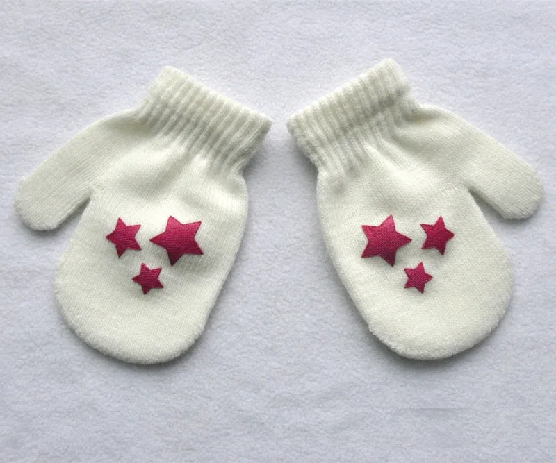 Дешевые теплые зимние осенние детские вязаные перчатки с длинными пальцами, милые вязаные перчатки для мальчиков с принтом в виде звезд и сердечек - Цвет: W1