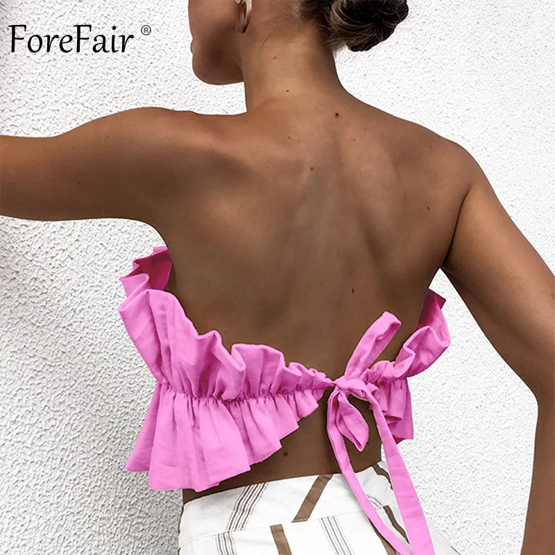 Forefair Off Shoulder Crop Top Summer Sexy Backless  (11)