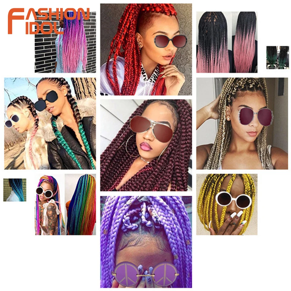 FASHION IDOL Synthetic Braiding Hair Ombre Kanekalon 24 Inch 100g/Pack Blonde Grey Crochet Braids Hair Extensions Jumbo Braids