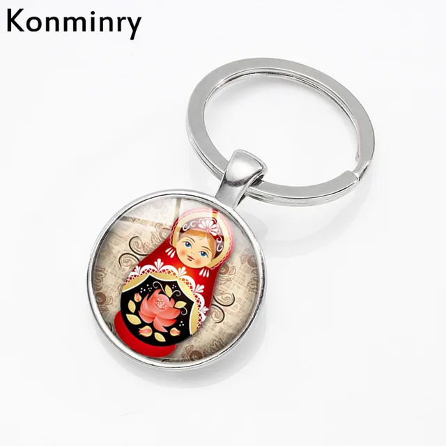 Konminry Cute Russian Doll Lobster Buckle Keychain Matryoshka Glass