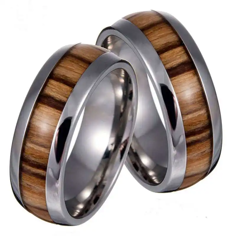 Wedding Ring Anel Anillos Stainless Steel 316l Inlaid Teak Wood Men's Ring|Обручальные кольца| |