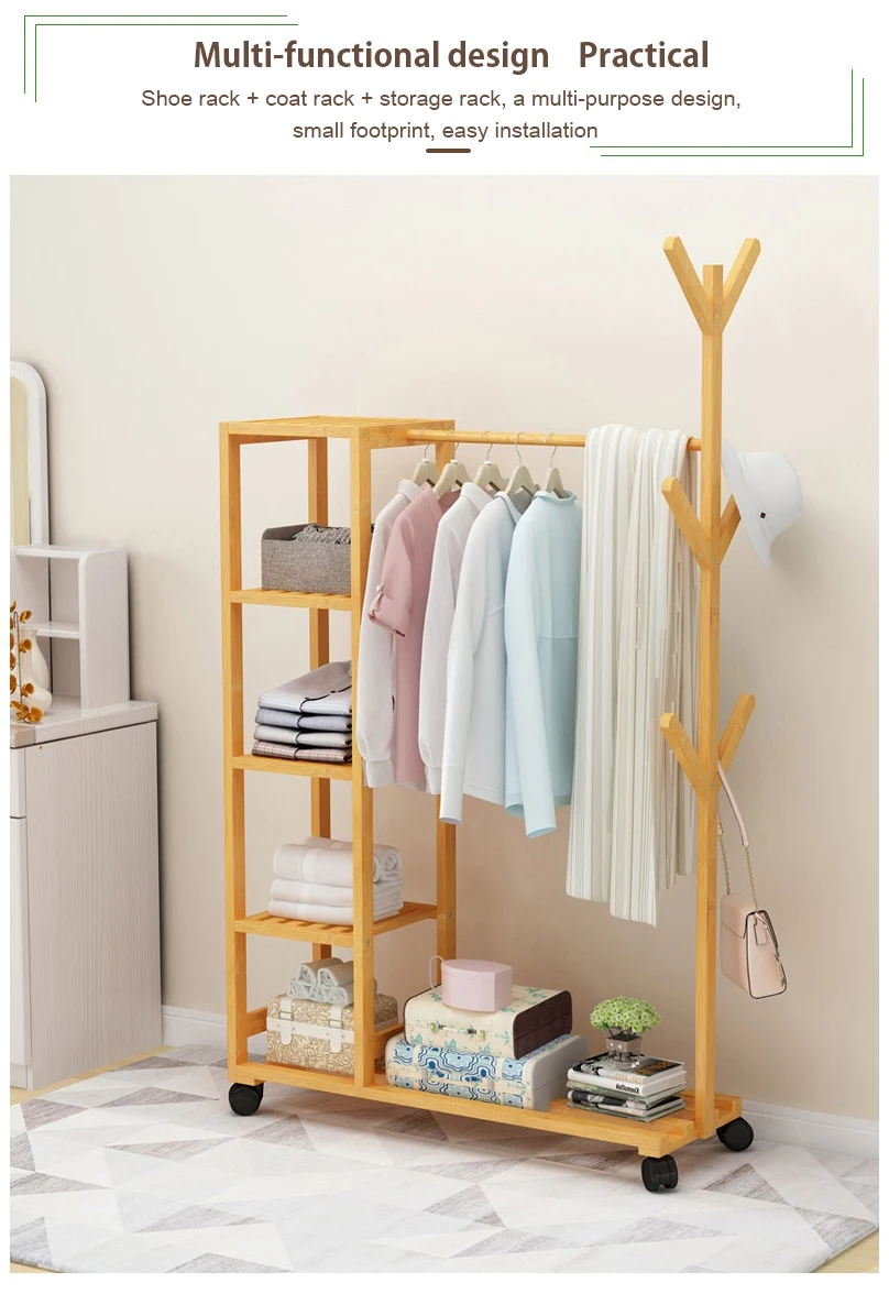 Бамбуковая стойка для пальто с полки может перемещаться сушильные стеллажи для гостиной спальни вешалка для гардероба