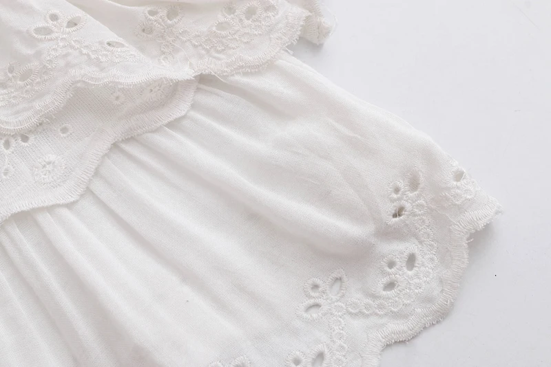 YNZZU оборками элегантные женские топы и блузки твердые Цветочные Вышивка О образным вырезом свободные белые кружевные блузки одежда blusa feminina YT433