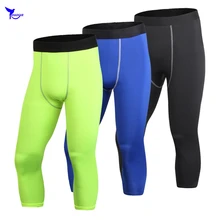 Однотонные мужские компрессионные штаны для бега 3/4, Капри для бега, эластичные леггинсы для фитнеса, укороченные брюки