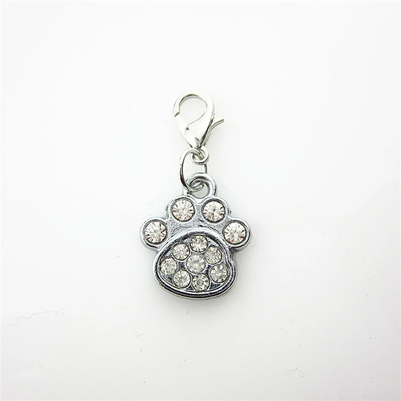 Rhinestone 20pcs Crystal Dog Paw Dangle Charms Lobster Clasp Charms Diy