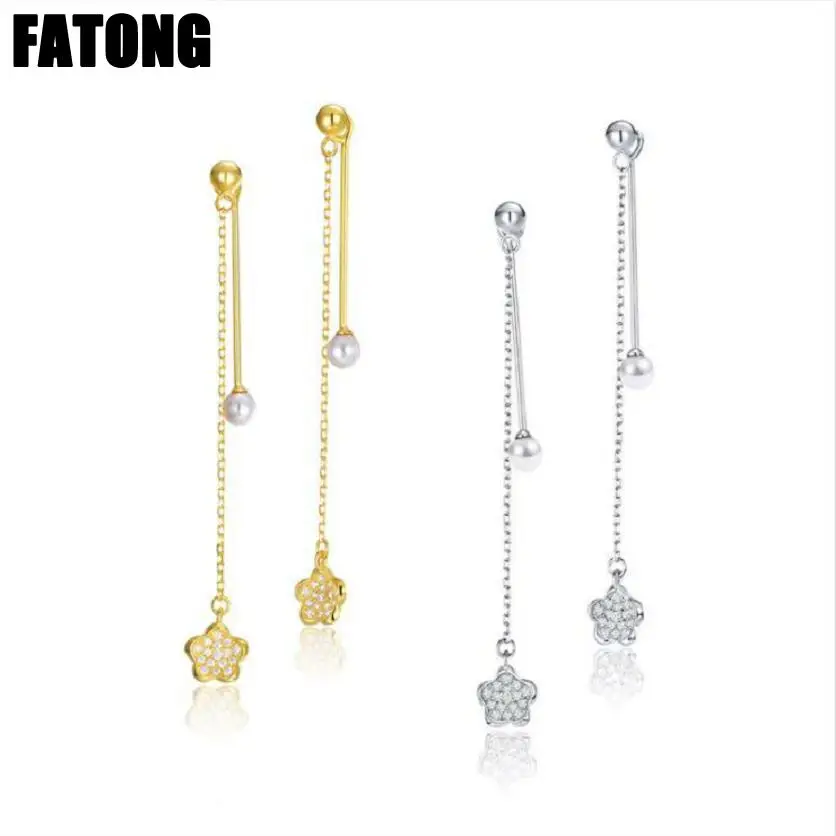 

925 sterling silver flower pearl zircon Korean earrings female fashion jewelry J0369
