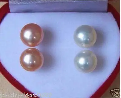 

Free Shipping >>>>new hot Jewelry 2 Pairs 7-8MM White Pink Pearl Earring