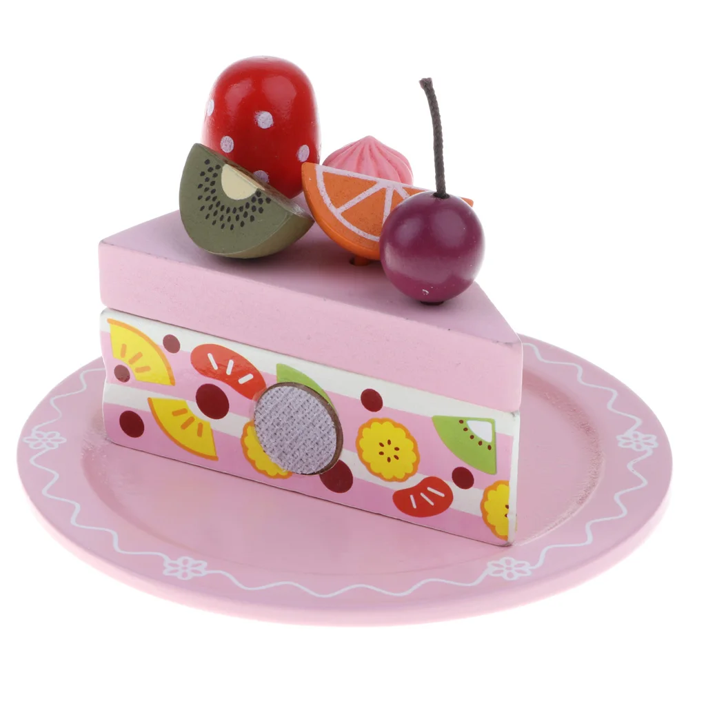 Large Merry Christmas Fruit Birthday Cake & Tableware Wooden Cutting Toys Developmental Pretend Play Game Playset