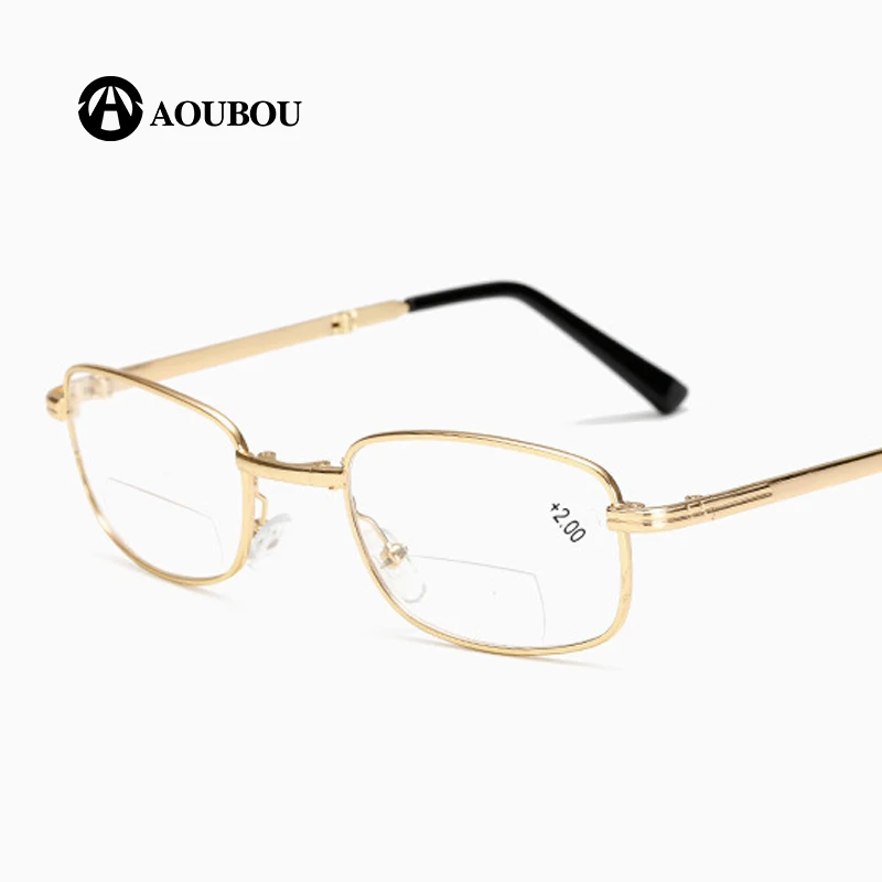 Портативные складные HD очки для чтения выглядят далеко близко двойного назначения многофункциональный двойной светильник металл высокое качество покрытие AB886 - Цвет оправы: GOLD