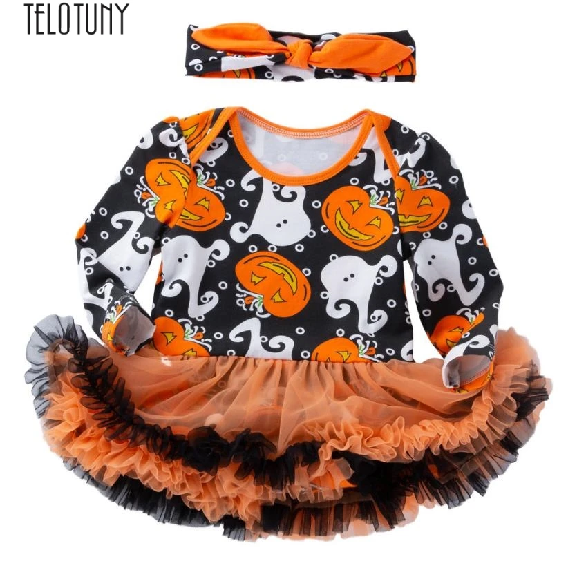 

TELOTUNY baby girl romper halloween costume Toddler Baby Girls Halloween Pumpkin Bow Party Dress Clothes Dresses Z0828