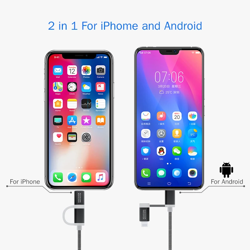 Nillkin usb кабель micro type C для iPhone USB зарядное устройство кабель для передачи данных 2 в 1 для iPhone XS Max/XS/X/8 Micro USB телефон для XIAOMI F1