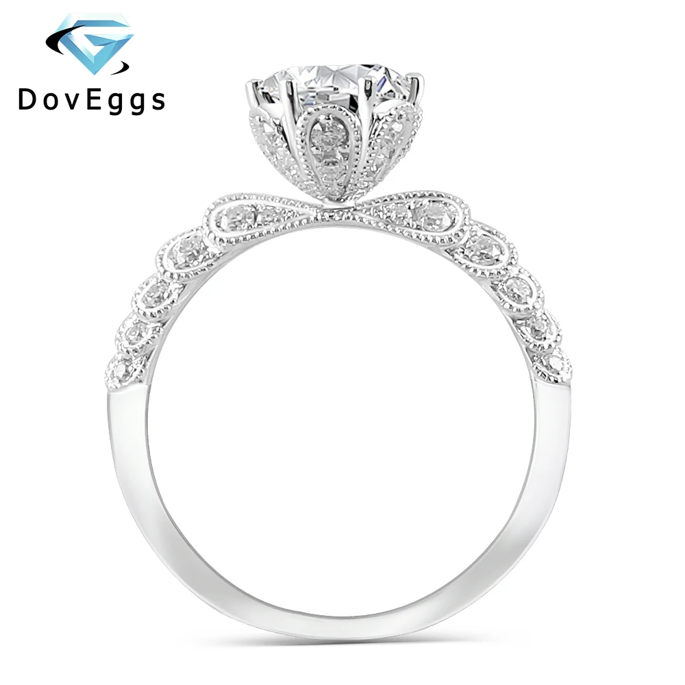 

DovEggs 14K White Gold Center 1ct Carat 6.5mm F Color Moissanite Diamond Engagement Rings For Women Wedding Ring with Accents