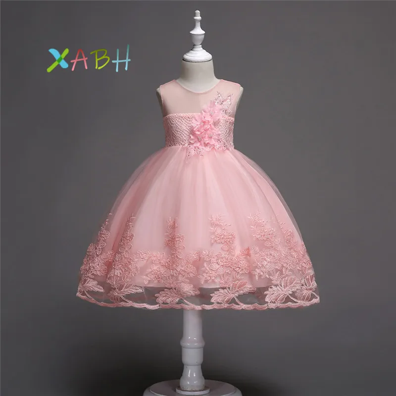 

Girls Formal Dress for Kids Wedding Pageant Party Children Clothing Flower Lace Prom Gowns Girl Tail Dresses Elegant Robe Fille
