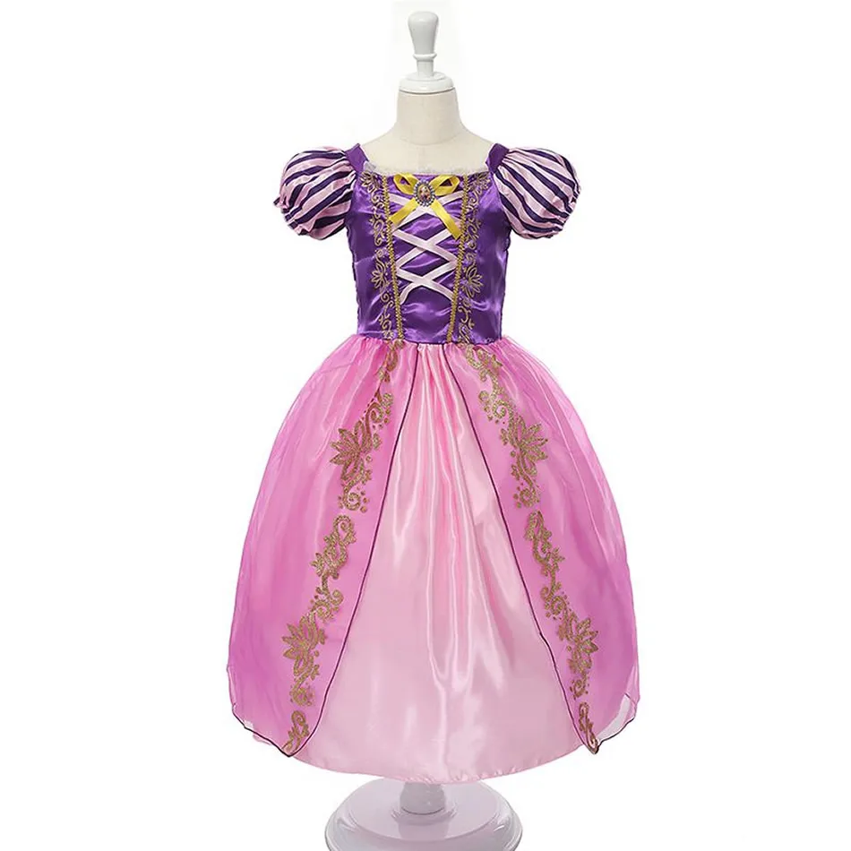Платье принцессы Рапунцель для девочек; Детские платья; летние платья Белоснежки для костюмированной вечеринки; платья Спящей красавицы Авроры для детей