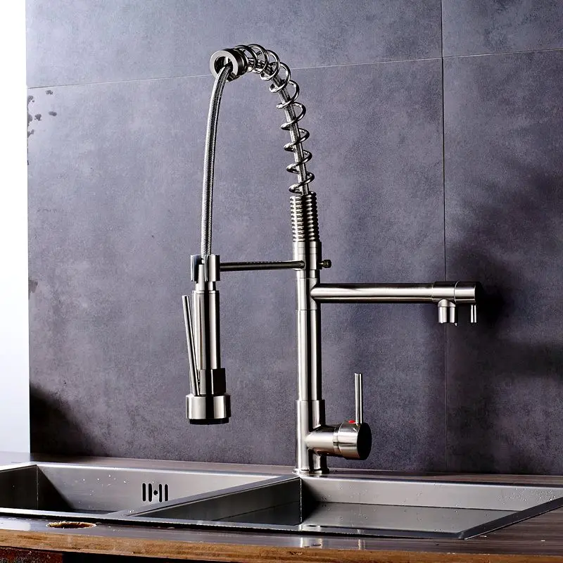 Uythner Brushed Nickel Deck Mounted Kitchen Faucet Mixer Tap with Cover Plate Factory Direct Sale