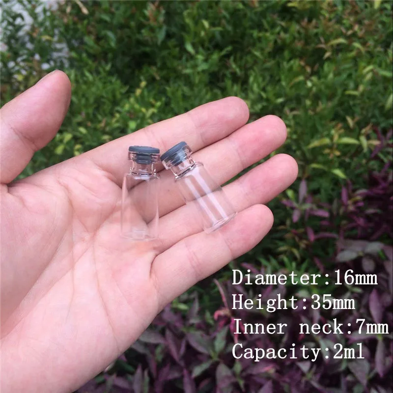 

50 pcs 16x35 mm Clear Transparent 2 ml small Injection Glass Vials with Rubber Stopper Glass Bottles Jars Medical Vials