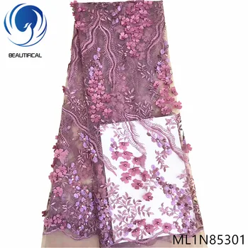 

BEAUTIFICAL 3d french lace fabric Hot sale nigerian net lace embroidery sequins for dress 5yards 3d flowers tulle lace ML1N853
