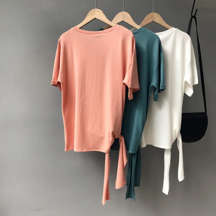 2019 الصيف النساء غير متناظرة القطن المحملات قمم قصيرة الأكمام يا الرقبة الصلبة عارضة القمصان الأساسية الأبيض 2019 الصيف النساء غير متناظرة القطن المحملات قمم قصيرة الأكمام يا الرقبة الصلبة عارضة القمصان الأساسية الأبيض