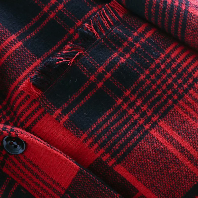 Wonder 2018 Новая осень Винтаж Plaid Fringe твид Overshirt пальто воротник с лацканами длинным