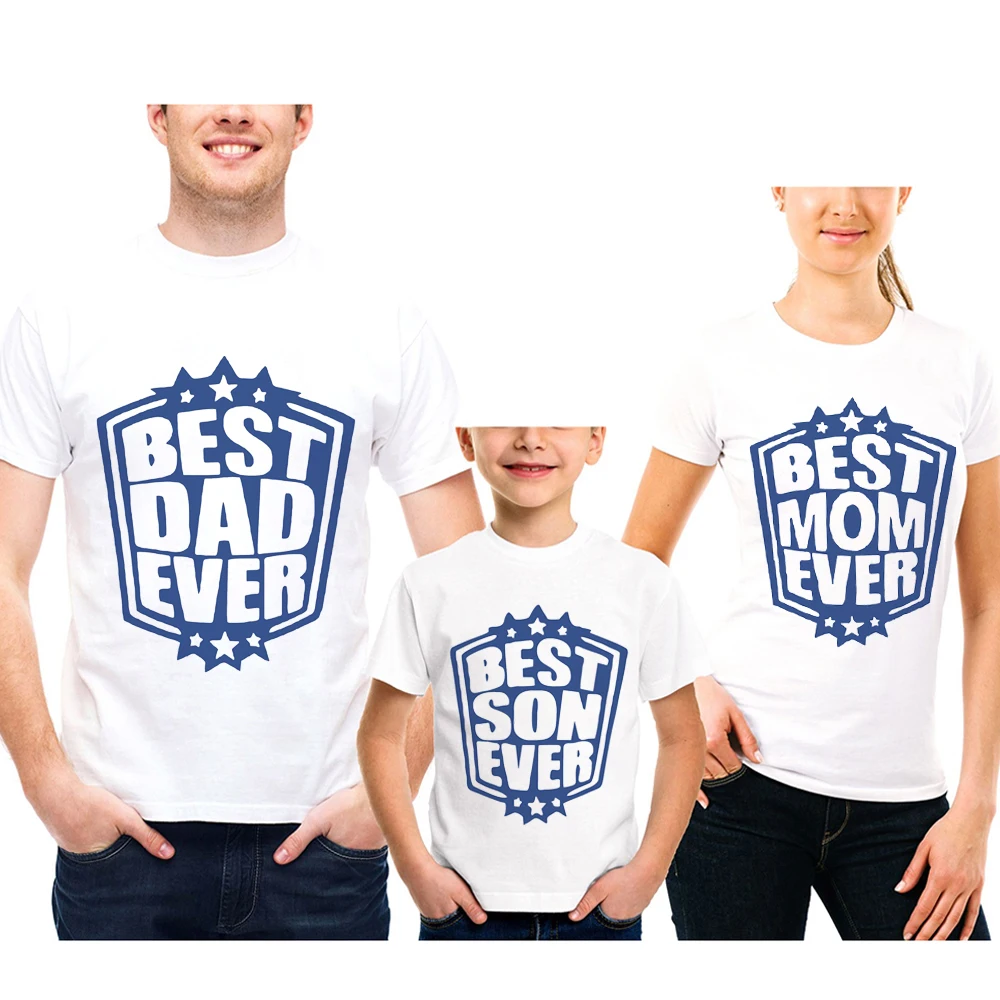 

New Creative Best Family Letter T-Shirt Mother Daughter T Shirts Cotton Short Sleeves Outfits Matching Clothes Father Son Tees