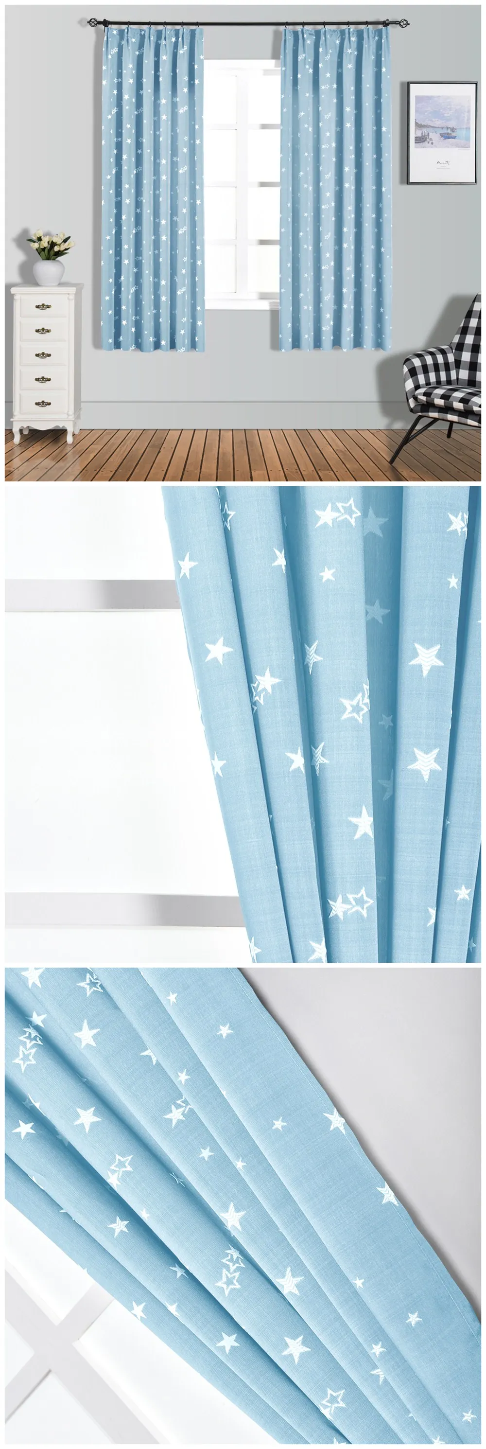 Smt592 NAPEARL Short Curtains Stars Jacquard Drops for Bedroom Windows Kitchen Semi Shade Drapery Thread Fabric Tape Ready Made Elegant (2)