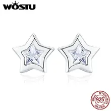 WOSTU, 925 пробы, серебряная крошечная звезда, милые серьги-гвоздики для женщин, дочери, Серебряные Кристаллы, модные ювелирные изделия, подарок, Brincos CQE437