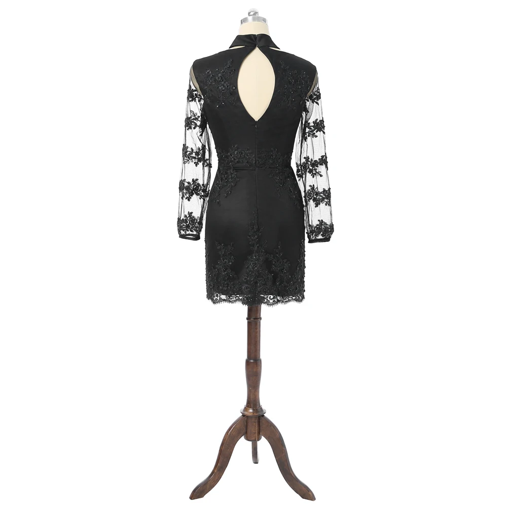 Preto elegante vestidos de cocktail bainha halter