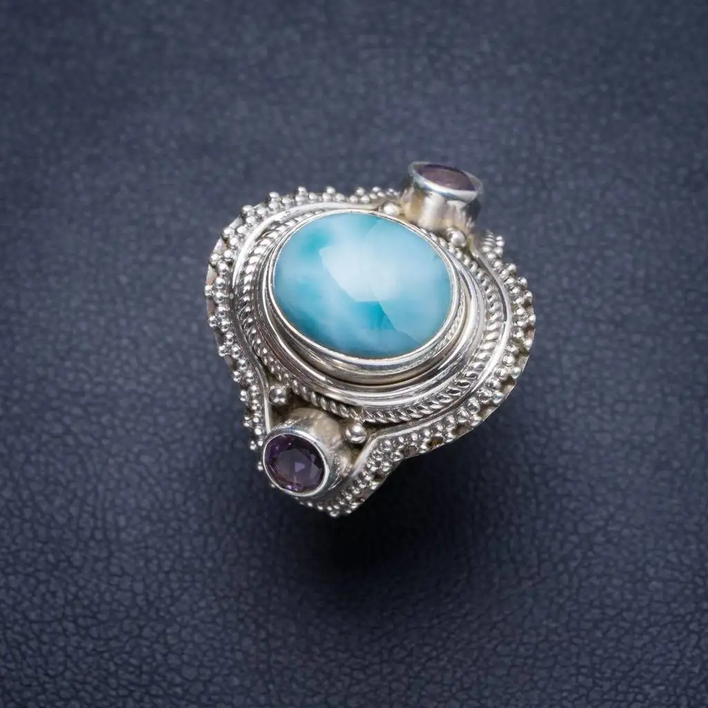 

Natural Caribbean Larimar Handmade Unique 925 Sterling Silver Ring 6.75 Y3943