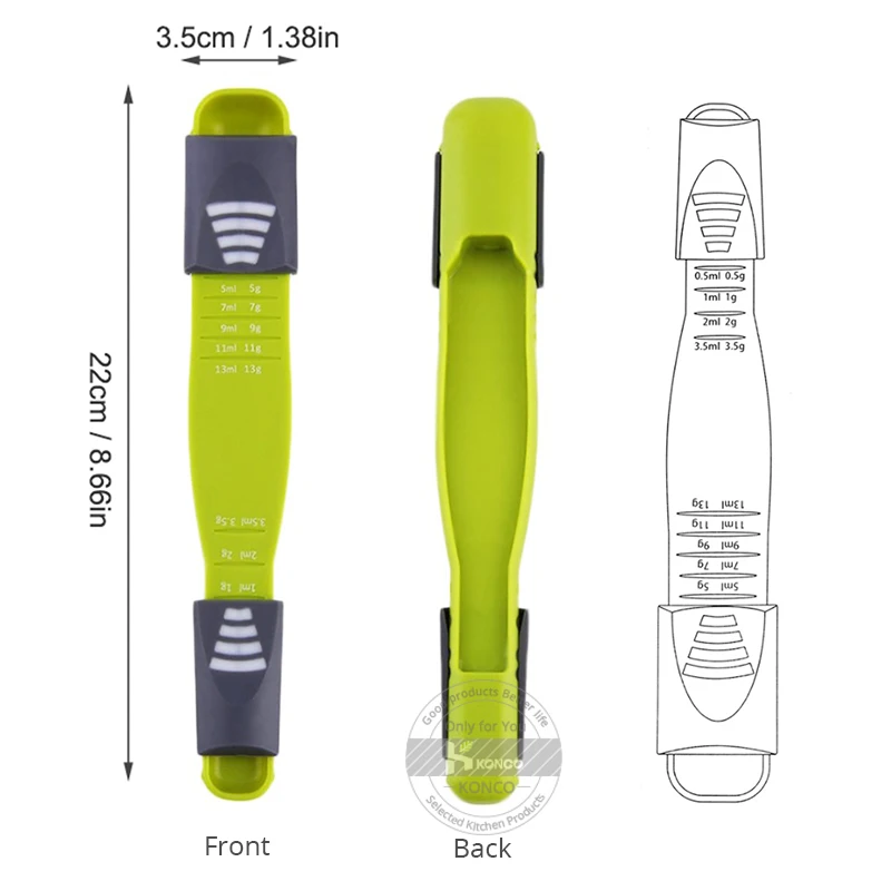 KONCO мерная ложка, регулируемая шкала восемь киосков Метрическая ложка для измерения сухих/жидких ингредиентов, креативный двойной конец