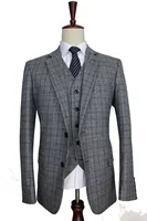 2016 custom made Mens suit wool Grey Traditional Tweed Retro British style tailor wedding slim fit Blazer suits for men 3 piece 2