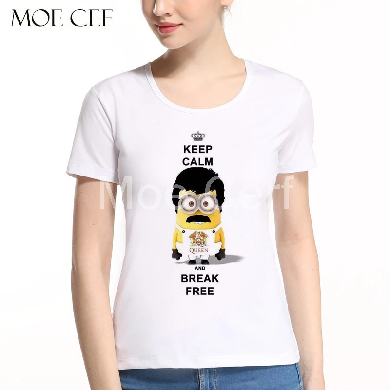 Freddie Mercury Minions Design T Shirt Women Fashion Gun N Rose Queen Band Fans T-Shirts Cute High Quality Girl Tops Tee L9-P-13