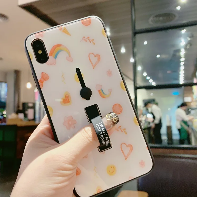 Чехол для Iphone 7 X XR 8 6S XS 6 милый INS мультфильм Радуга девушка петля кольцо чехлы Plus
