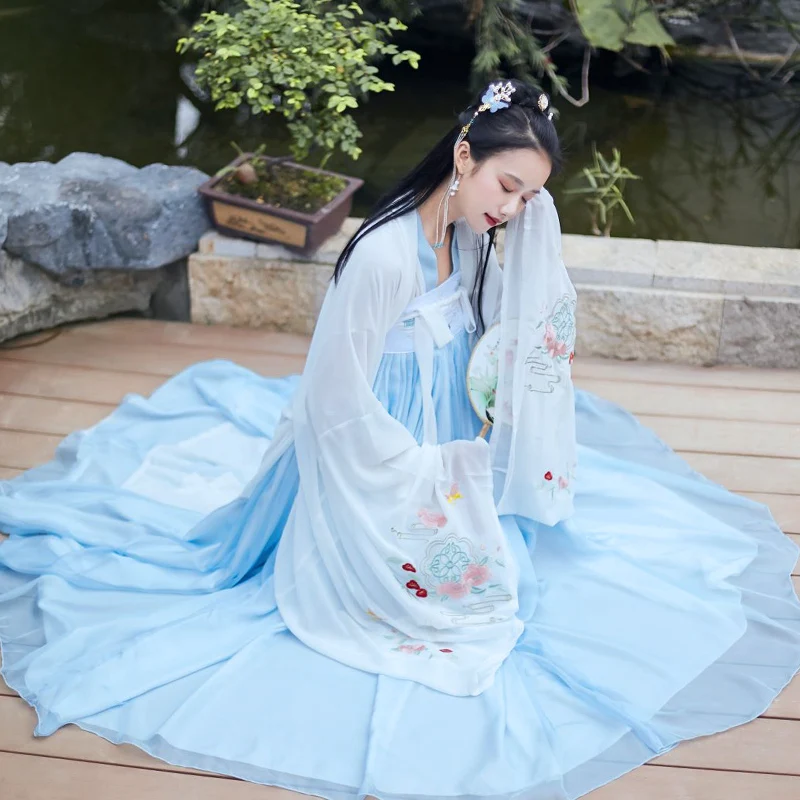 Hanfu костюм в китайском стиле, Сказочная одежда в античном стиле, Китайская древняя и традиционная одежда, костюм для народных танцев DQL734