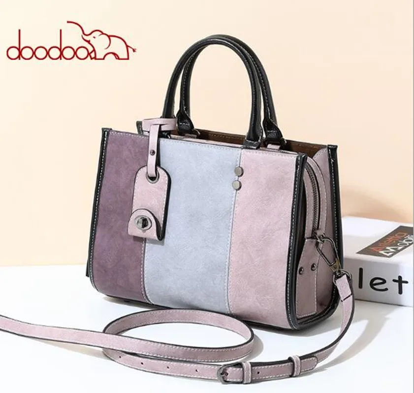 

DOODOO Female Shoulder Bag PU Leather women handbag Vintage Messenger Bag Intelligent anti-lost Crossbody Bags Patchwork FR612