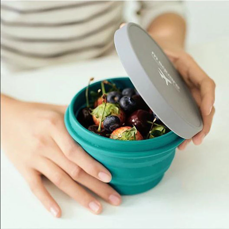 

Outdoor Camping Portable Silicone Folding Bowl Retractable Hike Dishes Travel Collapsible Tablewares Picnic Lunch With Lid