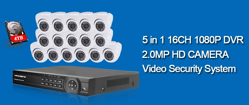 16CH 2.0MP DVR регистраторы CCTV системы с шт. 16 шт. Белый купол 1080 P безопасности камера Крытый Открытый дома комплект приборов безопасности DVR