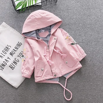 

Baby Girl Jacket Spring Autumn Toddler Fashion Embroidered Flower Long Sleeve Girls Outerwear Coats Kids Hooded Windbreaker 1-4Y