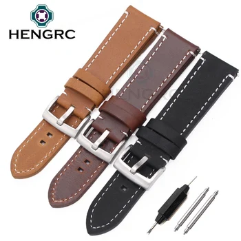 

Wholesale 10pcs/set Genuine Leather Watchbands 18mm 20mm 22mm Manual Men Thick Brown Black Watch Band Strap Buckle Accessories
