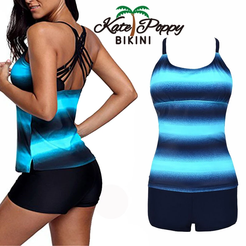 

KatePoppy Stylish Swimwear Women Plus Size Tankini Set Quick Dry Two Piece Sexy Swimsuit Female Push Up Bandage Beachwear