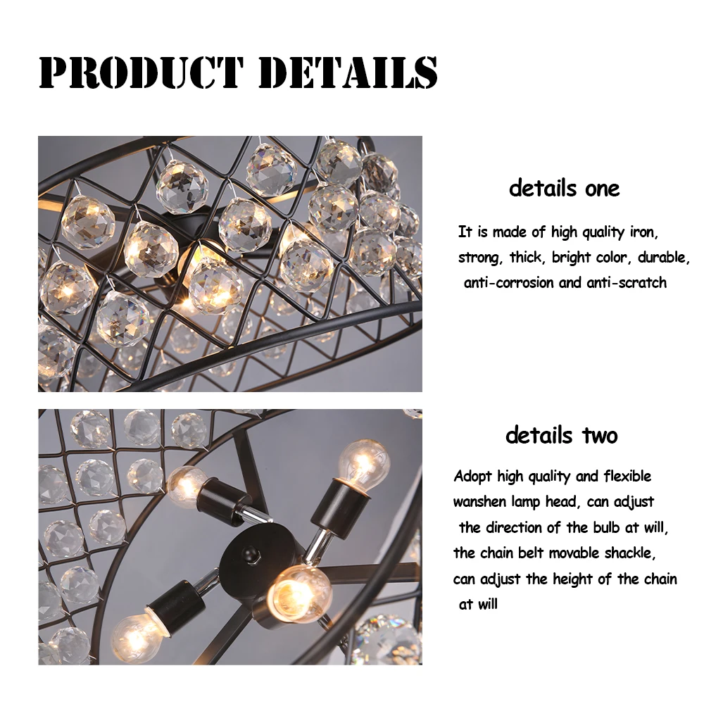 Современный винтажный дизайн E27 Черный K9 кристалл круглые светодиодные подвесные светильники для лофт столовой бара спальни лампы